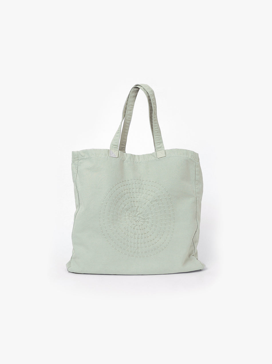 Hand Embroidered Sashiko Circle Tote Bag - Mint