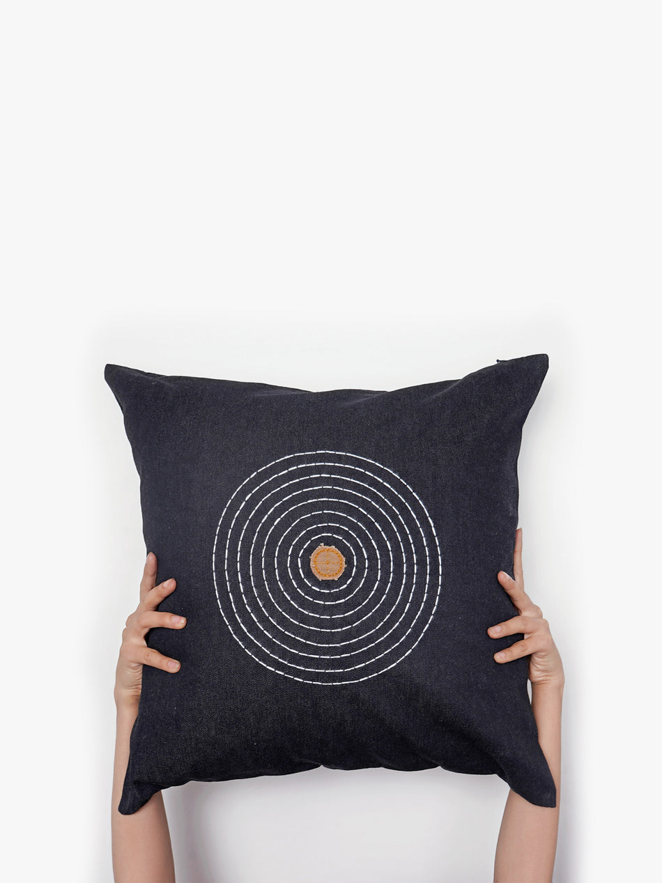 Hand Embroidered Sashiko Cushion Cover - Indigo