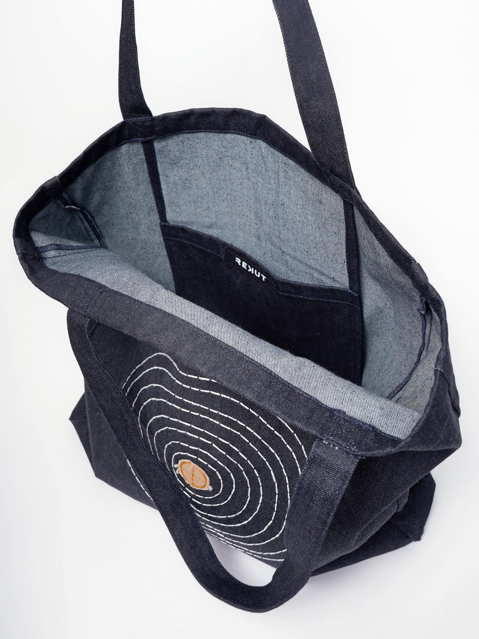 Hand Embroidered Sashiko Circle Tote Bag - Indigo