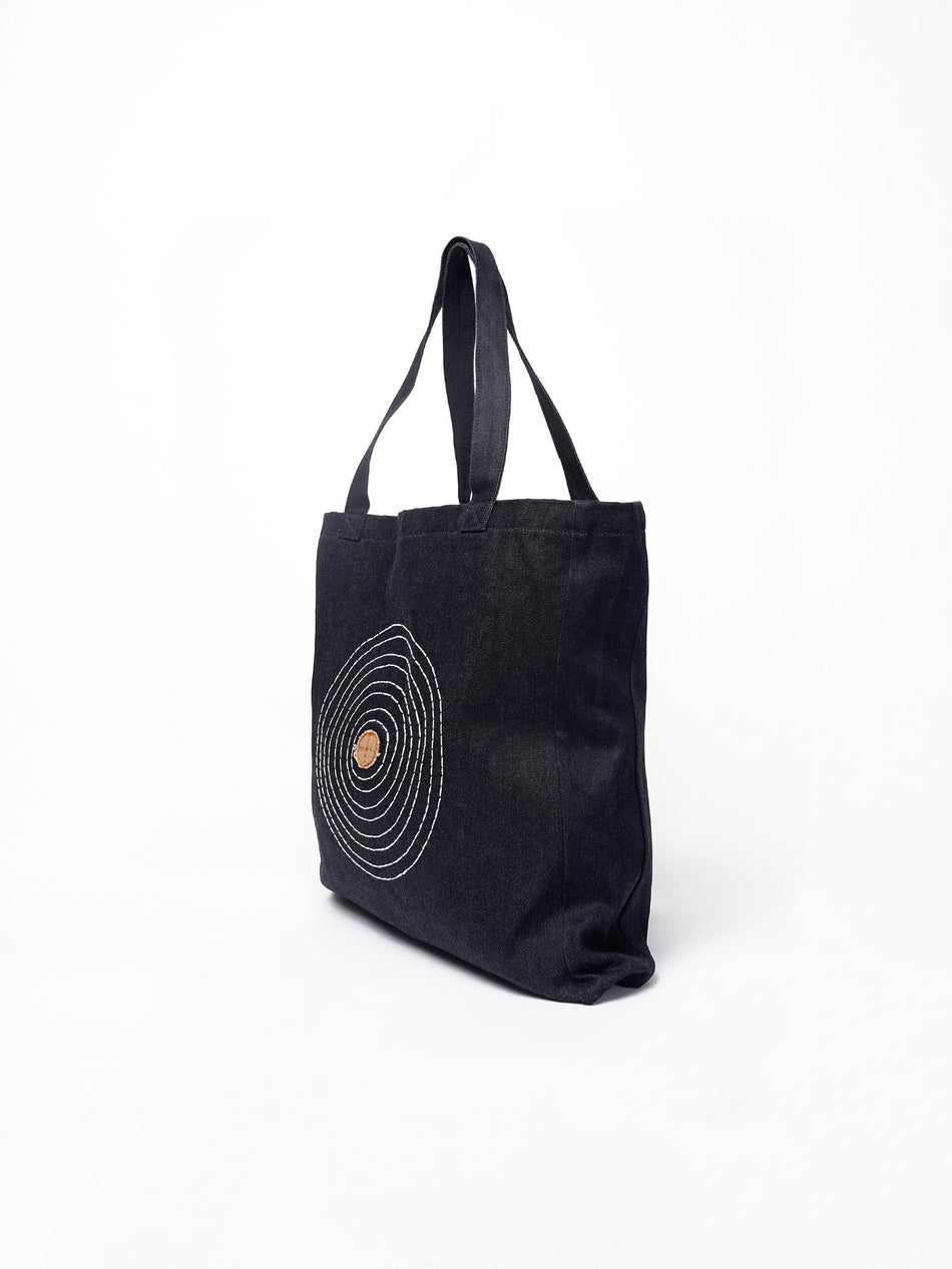 Hand Embroidered Sashiko Circle Tote Bag - Indigo