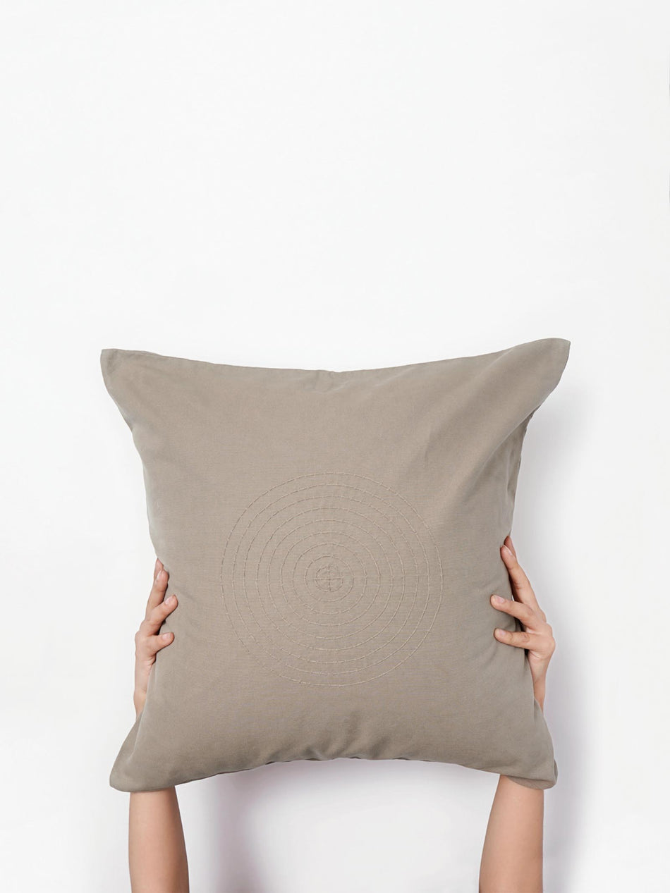 Hand Embroidered Sashiko Cushion Cover - Ash Brown