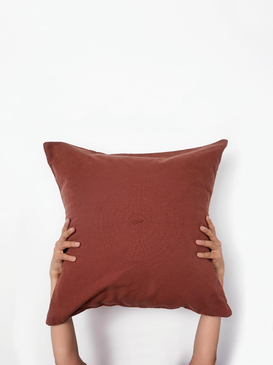 Hand Embroidered Sashiko Cushion Cover - Burgundy