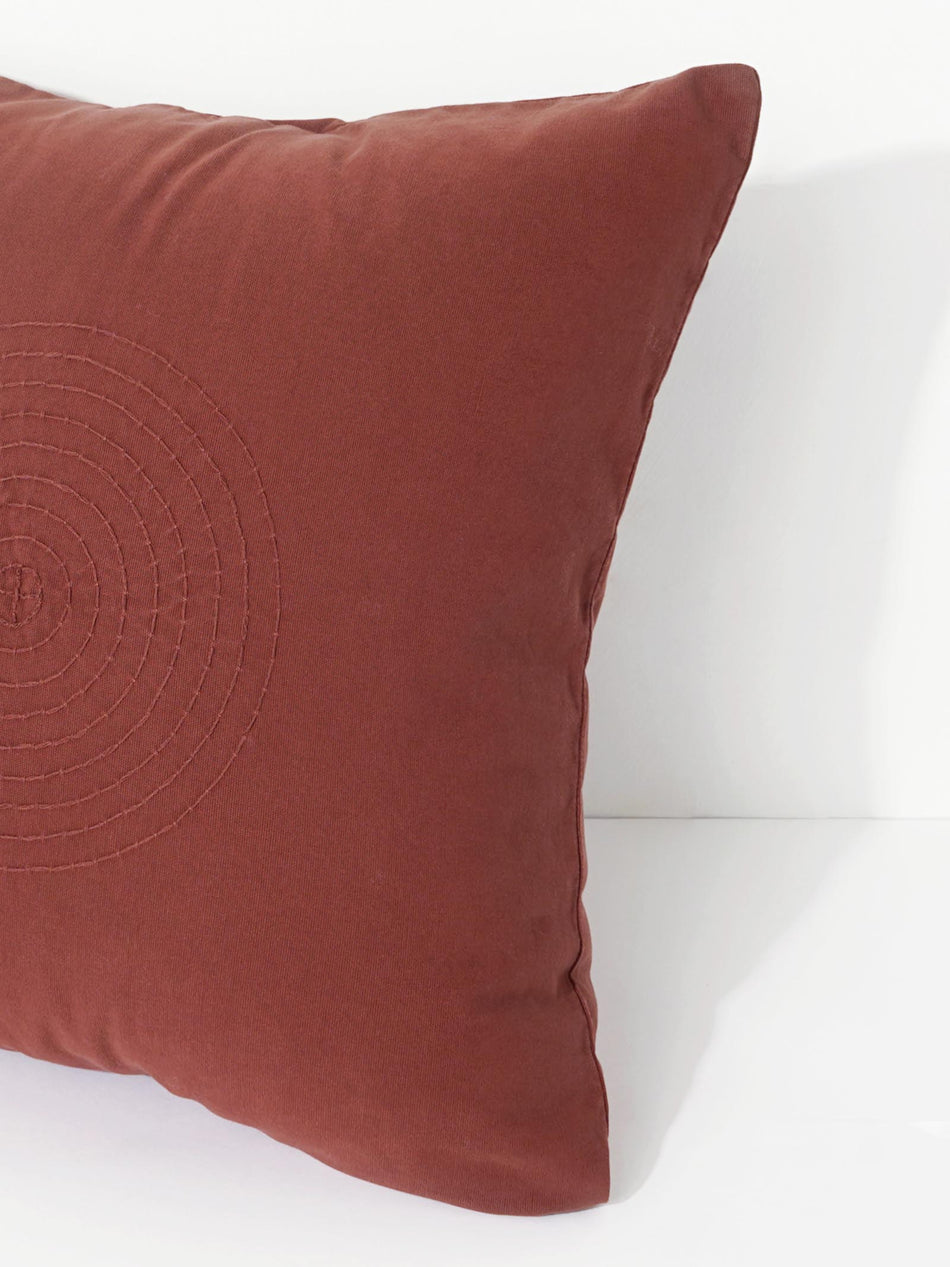 Hand Embroidered Sashiko Cushion Cover - Burgundy