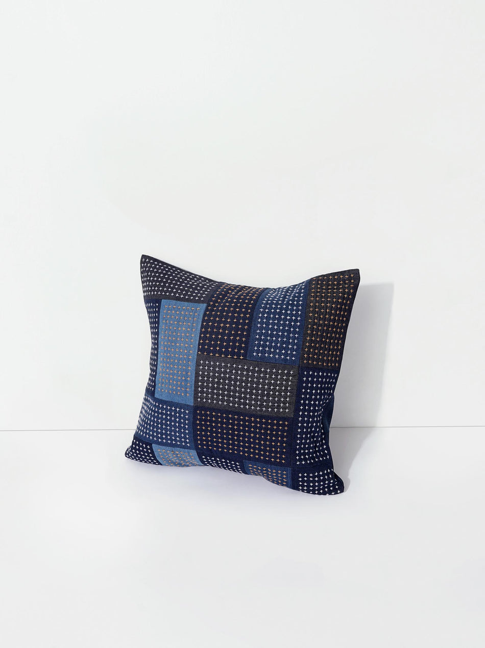 Hand Embroidered Sashiko Cushion Cover - Patched