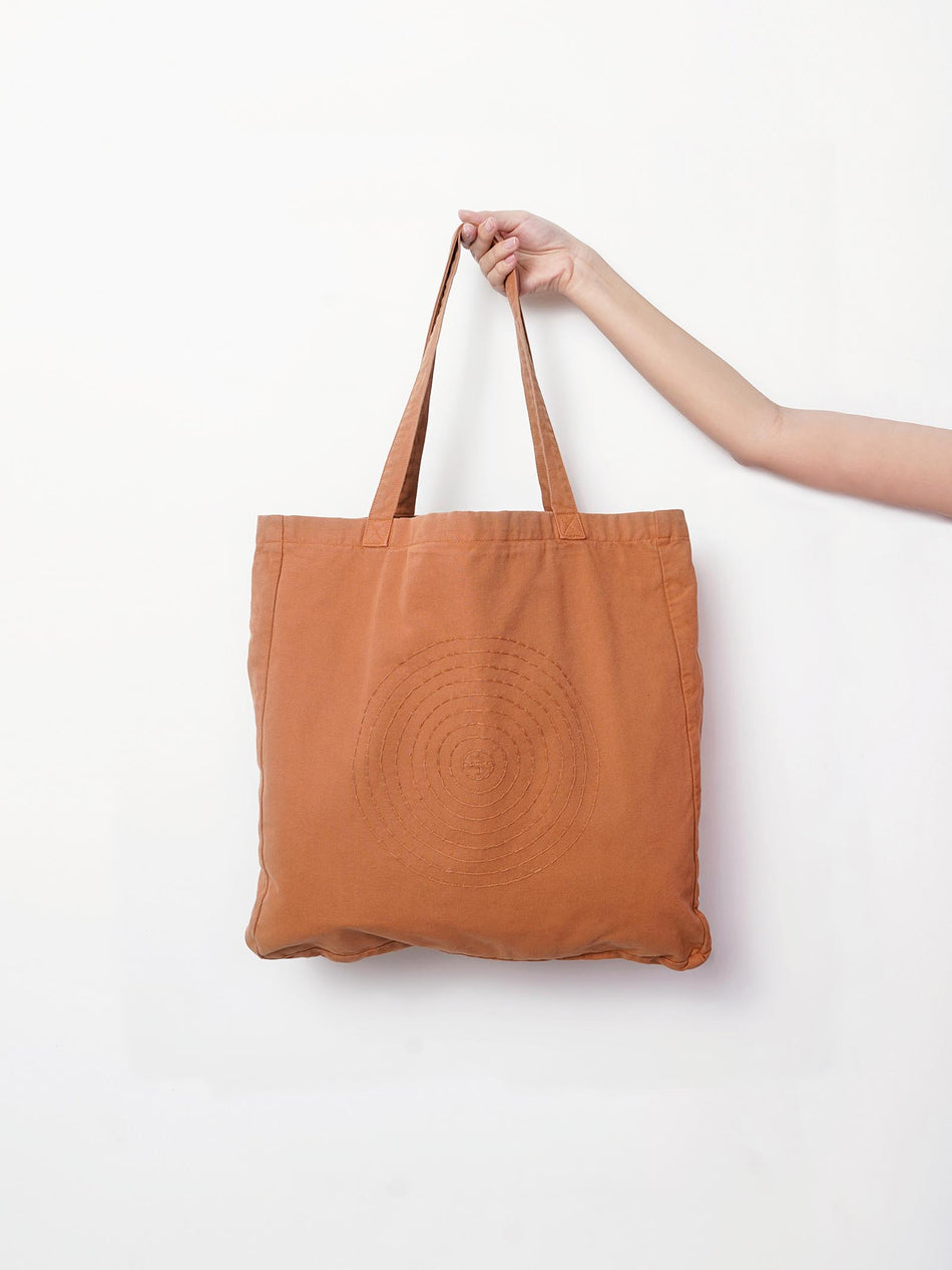Hand Embroidered Sashiko Circle Tote Bag - Ginger