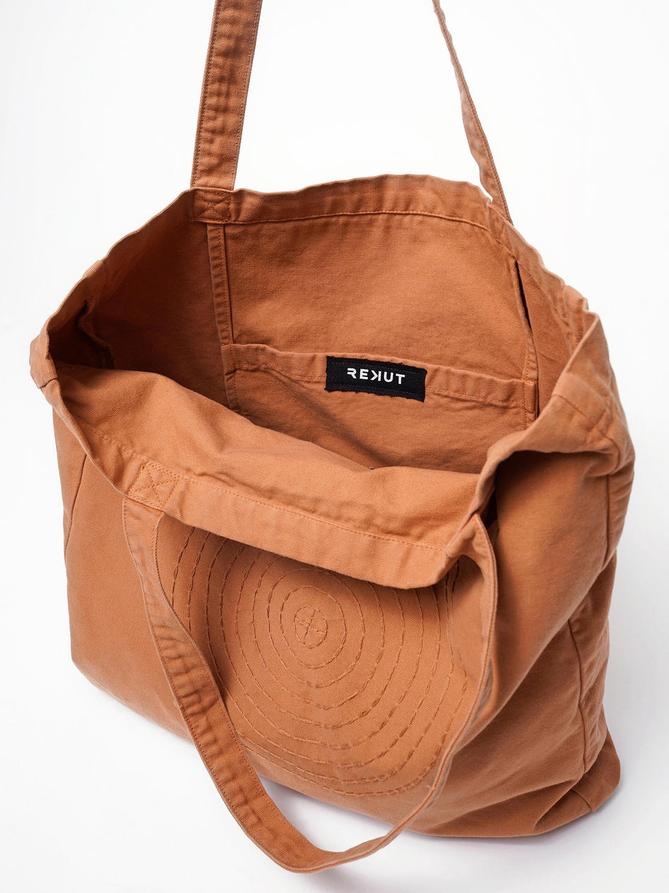 Hand Embroidered Sashiko Circle Tote Bag - Ginger