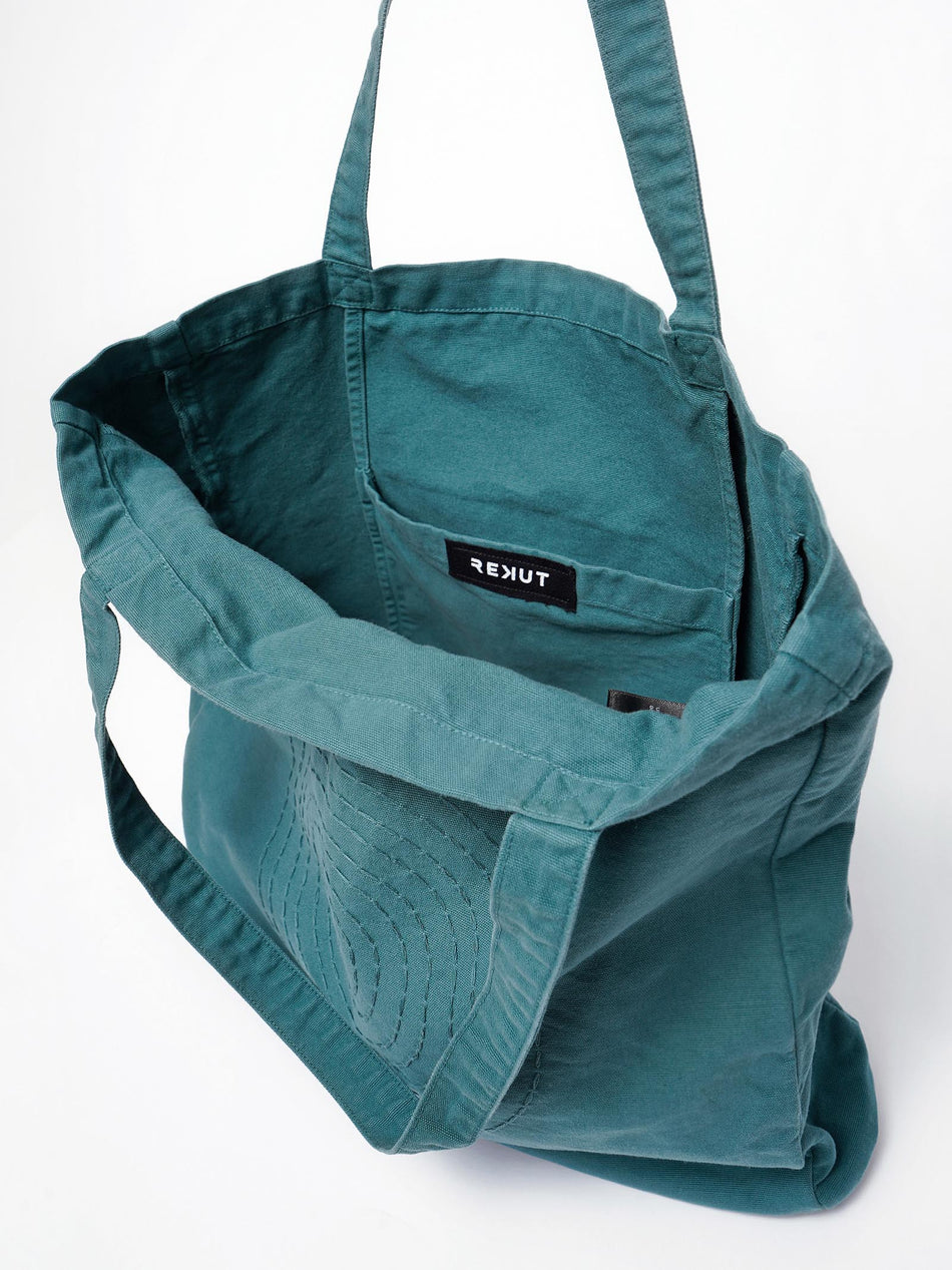 Hand Embroidered Sashiko Circle Tote Bag - Green