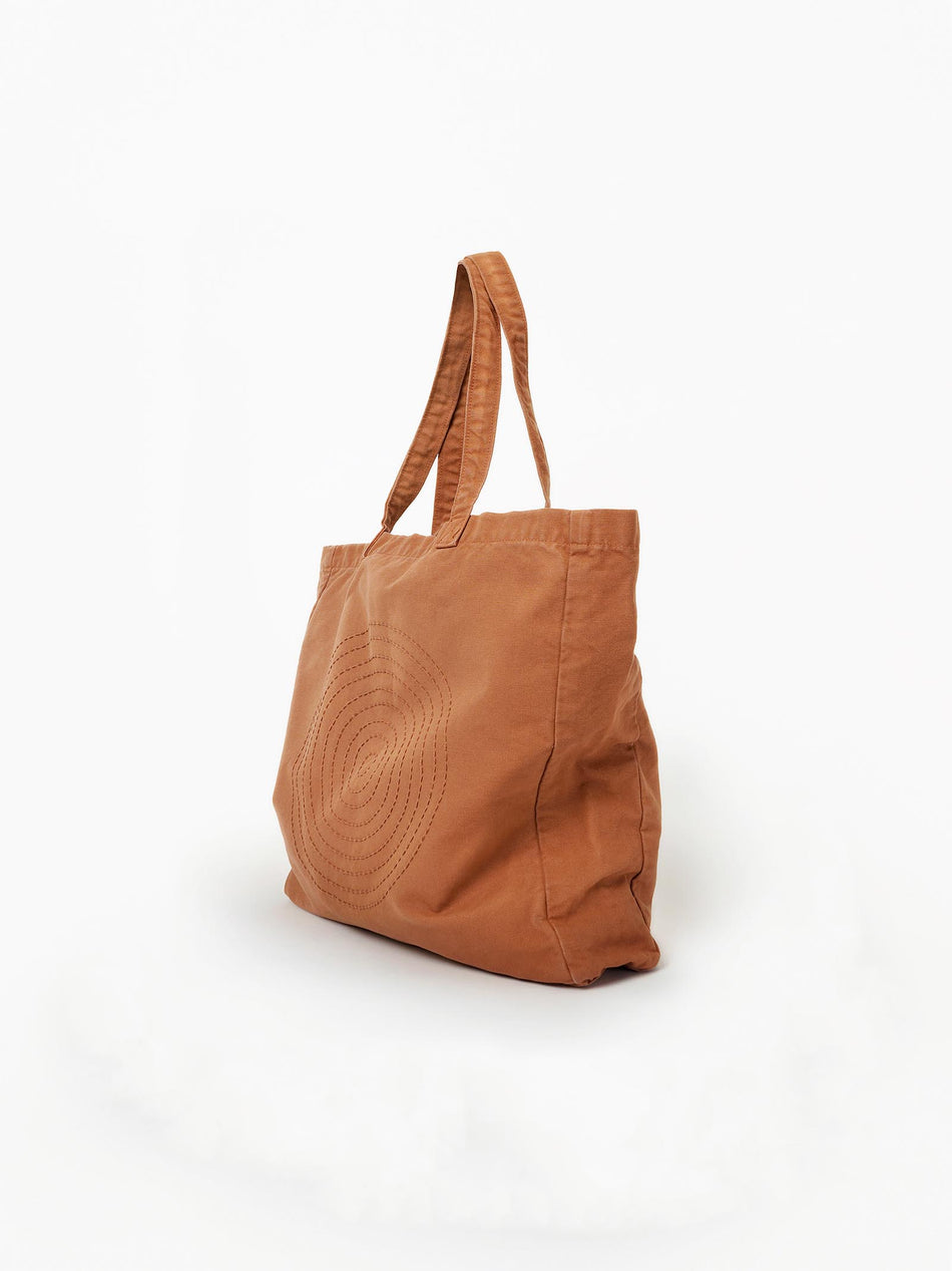 Hand Embroidered Sashiko Circle Tote Bag - Ginger
