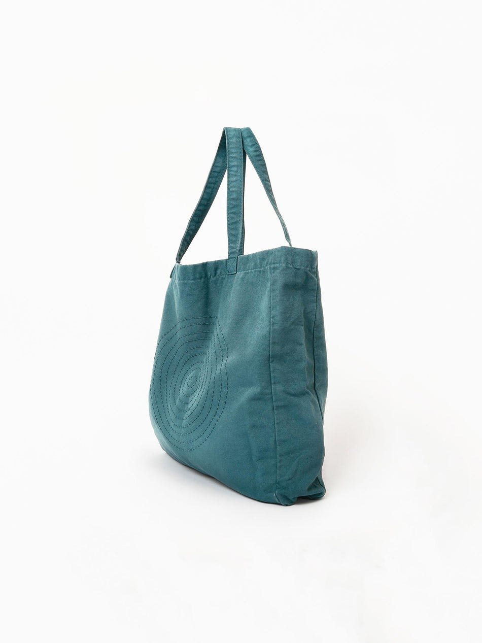 Hand Embroidered Sashiko Circle Tote Bag - Green