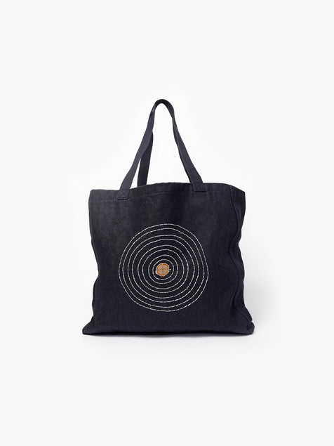 Hand Embroidered Sashiko Circle Tote Bag - Indigo