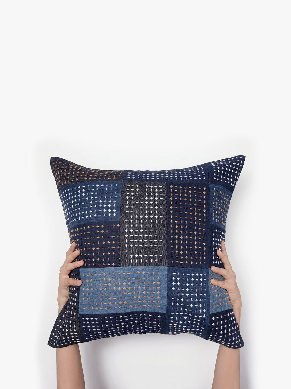 Hand Embroidered Sashiko Cushion Cover - Patched