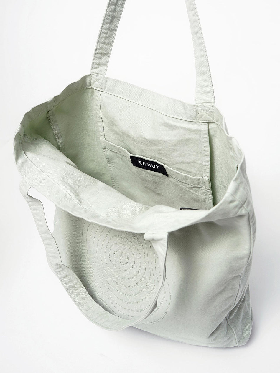 Hand Embroidered Sashiko Circle Tote Bag - Mint