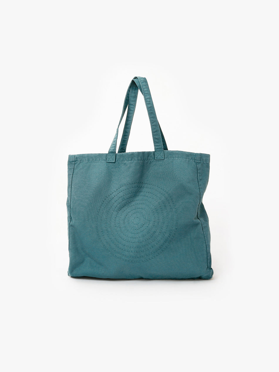 Hand Embroidered Sashiko Circle Tote Bag - Green